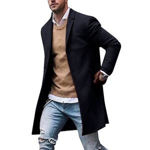 Otoño Invierno para hombre marca chaquetas de mezcla de lana abrigo masculino Casual sólido abrigos con cuello delgado gabardinas largas de algodón ropa de calle