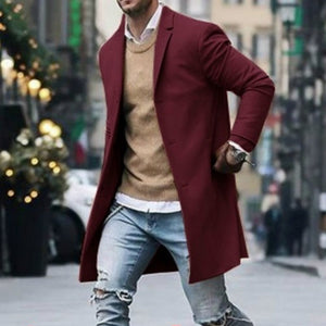 Otoño Invierno para hombre marca chaquetas de mezcla de lana abrigo masculino Casual sólido abrigos con cuello delgado gabardinas largas de algodón ropa de calle