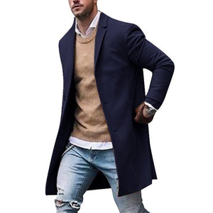 Otoño Invierno para hombre marca chaquetas de mezcla de lana abrigo masculino Casual sólido abrigos con cuello delgado gabardinas largas de algodón ropa de calle