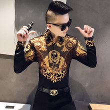 Load image into Gallery viewer, Luxury Gold Print Shirt Men Royal Retro Long Sleeve Shirts Party NightClub Tuxedo Shirts Casual Slim Fit Streetwear Blouse Homme
