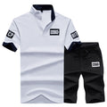 Conjunto de trajes deportivos de marca para hombre 2019, trajes de Fitness de verano, conjunto de 2 piezas, conjunto corto para hombre, cuello alto, moda, 2 piezas, camiseta, pantalones cortos, chándal