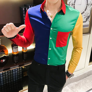 Luxury Black Gold Shirt 2019 Autumn Baroque Men Shirt Long Sleeve Patchwork  Casual Shirt Men Slim Fit Print Party Club Shirt