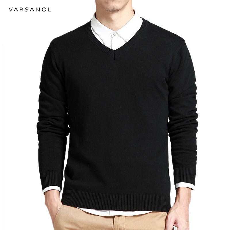 Varsanol suéter de algodón para hombre, jerseys de manga larga, prendas de vestir para hombre, suéteres con cuello en V, Tops, ropa de punto holgada y sólida, 8 colores nuevos