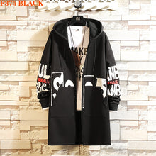 Load image into Gallery viewer, Winter Slim Long Trench Coat Men Letter Print Military Style Hooded Overcoat Black Hip Hop Streetwear Autumn Korean Mens Jacket
