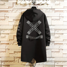 Load image into Gallery viewer, Winter Slim Long Trench Coat Men Letter Print Military Style Hooded Overcoat Black Hip Hop Streetwear Autumn Korean Mens Jacket
