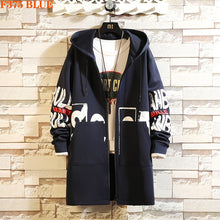 Load image into Gallery viewer, Winter Slim Long Trench Coat Men Letter Print Military Style Hooded Overcoat Black Hip Hop Streetwear Autumn Korean Mens Jacket
