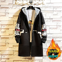 Load image into Gallery viewer, Winter Slim Long Trench Coat Men Letter Print Military Style Hooded Overcoat Black Hip Hop Streetwear Autumn Korean Mens Jacket
