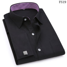 Load image into Gallery viewer, Mens French Cufflinks Long sleeves Shirts Black White Blue Yellow Lapel Male Business Dress shirt Fit Wedding Party Men Clothin
