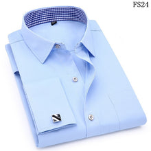 Load image into Gallery viewer, Mens French Cufflinks Long sleeves Shirts Black White Blue Yellow Lapel Male Business Dress shirt Fit Wedding Party Men Clothin

