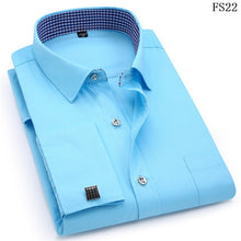 Load image into Gallery viewer, Mens French Cufflinks Long sleeves Shirts Black White Blue Yellow Lapel Male Business Dress shirt Fit Wedding Party Men Clothin
