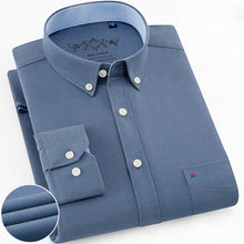 Load image into Gallery viewer, Mens Long Sleeve Solid Oxford Dress Shirt with Left Chest Pocket High-quality Male Casual Regular-fit Tops Button Down Shirts
