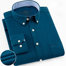Load image into Gallery viewer, Mens Long Sleeve Solid Oxford Dress Shirt with Left Chest Pocket High-quality Male Casual Regular-fit Tops Button Down Shirts
