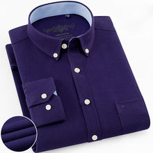 Load image into Gallery viewer, Mens Long Sleeve Solid Oxford Dress Shirt with Left Chest Pocket High-quality Male Casual Regular-fit Tops Button Down Shirts
