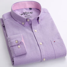 Load image into Gallery viewer, Mens Long Sleeve Solid Oxford Dress Shirt with Left Chest Pocket High-quality Male Casual Regular-fit Tops Button Down Shirts

