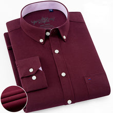Load image into Gallery viewer, Mens Long Sleeve Solid Oxford Dress Shirt with Left Chest Pocket High-quality Male Casual Regular-fit Tops Button Down Shirts
