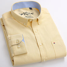 Load image into Gallery viewer, Mens Long Sleeve Solid Oxford Dress Shirt with Left Chest Pocket High-quality Male Casual Regular-fit Tops Button Down Shirts
