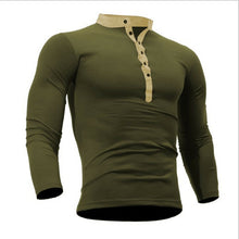 Cargar imagen en el visor de la galería, Blusa fina de otoño 2019 para hombre, camiseta ajustada de manga larga con cuello en V, camisetas informales, camisetas Henley de color sólido
