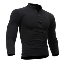 Cargar imagen en el visor de la galería, Blusa fina de otoño 2019 para hombre, camiseta ajustada de manga larga con cuello en V, camisetas informales, camisetas Henley de color sólido
