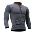 Blusa fina de otoño 2019 para hombre, camiseta ajustada de manga larga con cuello en V, camisetas informales, camisetas Henley de color sólido