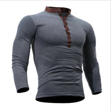 Cargar imagen en el visor de la galería, Blusa fina de otoño 2019 para hombre, camiseta ajustada de manga larga con cuello en V, camisetas informales, camisetas Henley de color sólido

