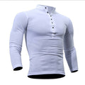 Blusa fina de otoño 2019 para hombre, camiseta ajustada de manga larga con cuello en V, camisetas informales, camisetas Henley de color sólido