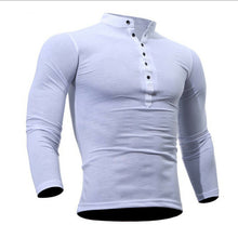 Cargar imagen en el visor de la galería, Blusa fina de otoño 2019 para hombre, camiseta ajustada de manga larga con cuello en V, camisetas informales, camisetas Henley de color sólido
