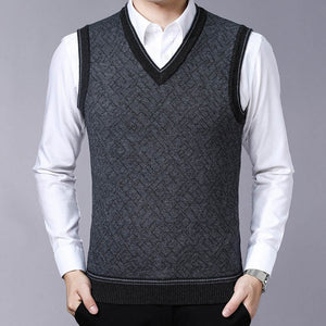 Fashion Brand Sweaters Mens Pullovers V Neck Slim Fit Jumpers Knitwear Vest Sleeveless Winter Korean Style Casual Clothing Men