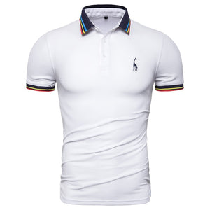 Dropshipping 2019 New Summer Cotton Polo Men Solid Deer Embroidery Short Sleeve Polo Shirt Men Fashion Polo Giraffe Mens Shirts