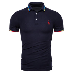 Dropshipping 2019 New Summer Cotton Polo Men Solid Deer Embroidery Short Sleeve Polo Shirt Men Fashion Polo Giraffe Mens Shirts