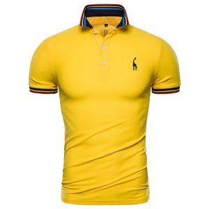 Dropshipping 2019 New Summer Cotton Polo Men Solid Deer Embroidery Short Sleeve Polo Shirt Men Fashion Polo Giraffe Mens Shirts