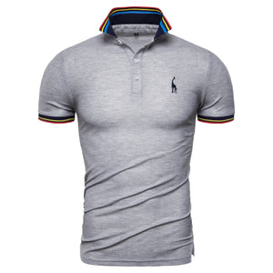 Dropshipping 2019 New Summer Cotton Polo Men Solid Deer Embroidery Short Sleeve Polo Shirt Men Fashion Polo Giraffe Mens Shirts