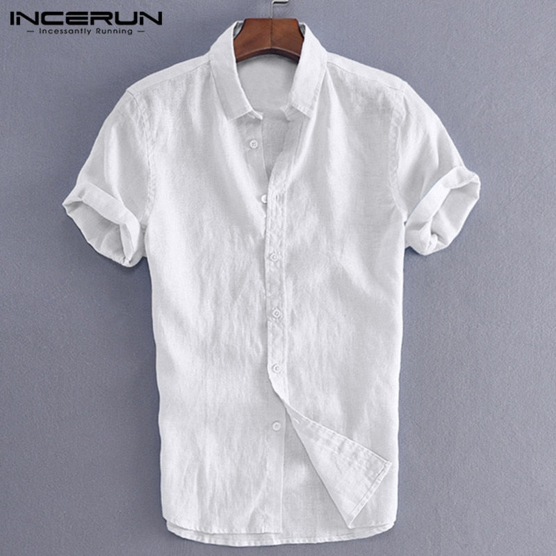 INCERUN Elegant S-5XL Male Tee Tops Casual Shirts Men Social Shirts Dress Button Turn Down Collar Slim Fit Men Clothes Camisa