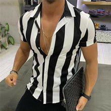 Load image into Gallery viewer, Fashion men striped Shirt Luxury Men&#39;s Slim Fit Shirt Short Sleeve Stylish Formal Casual Tee Tops blusa masculina
