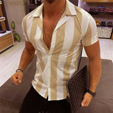 Load image into Gallery viewer, Fashion men striped Shirt Luxury Men&#39;s Slim Fit Shirt Short Sleeve Stylish Formal Casual Tee Tops blusa masculina
