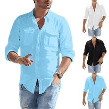 Load image into Gallery viewer, Plus Size Men&#39;s Baggy Cotton Linen Pocket Solid Long Sleeve Retro Shirts Tops Blouse hawaiian camisa masculina camisas hombre
