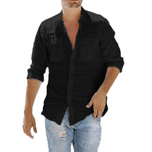 Load image into Gallery viewer, Plus Size Men&#39;s Baggy Cotton Linen Pocket Solid Long Sleeve Retro Shirts Tops Blouse hawaiian camisa masculina camisas hombre
