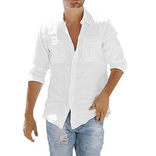 Load image into Gallery viewer, Plus Size Men&#39;s Baggy Cotton Linen Pocket Solid Long Sleeve Retro Shirts Tops Blouse hawaiian camisa masculina camisas hombre

