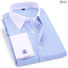 Load image into Gallery viewer, Men French Cufflinks Shirt 2019 New Men&#39;s Stripes Shirt Long Sleeve Casual Male Brand Shirts Slim Fit French Cuff Dress Shirts
