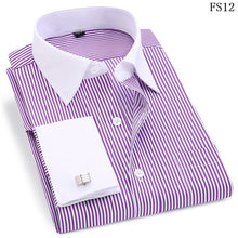 Load image into Gallery viewer, Men French Cufflinks Shirt 2019 New Men&#39;s Stripes Shirt Long Sleeve Casual Male Brand Shirts Slim Fit French Cuff Dress Shirts
