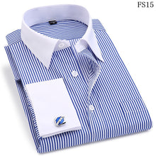 Load image into Gallery viewer, Men French Cufflinks Shirt 2019 New Men&#39;s Stripes Shirt Long Sleeve Casual Male Brand Shirts Slim Fit French Cuff Dress Shirts
