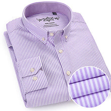 Load image into Gallery viewer, Men&#39;s Long Sleeve Plaid/Striped Oxford Dress Shirt Single Patch Pocket with Box-pleated Back Yoke Regular-fit Button Down Shirts

