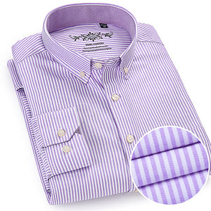 Men's Long Sleeve Plaid/Striped Oxford Dress Shirt Single Patch Pocket with Box-pleated Back Yoke Regular-fit Button Down Shirts