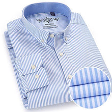 Load image into Gallery viewer, Men&#39;s Long Sleeve Plaid/Striped Oxford Dress Shirt Single Patch Pocket with Box-pleated Back Yoke Regular-fit Button Down Shirts
