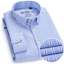 Load image into Gallery viewer, Men&#39;s Long Sleeve Plaid/Striped Oxford Dress Shirt Single Patch Pocket with Box-pleated Back Yoke Regular-fit Button Down Shirts
