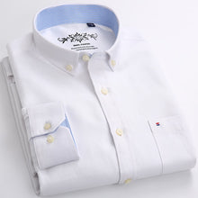 Load image into Gallery viewer, Men&#39;s Long Sleeve Plaid/Striped Oxford Dress Shirt Single Patch Pocket with Box-pleated Back Yoke Regular-fit Button Down Shirts
