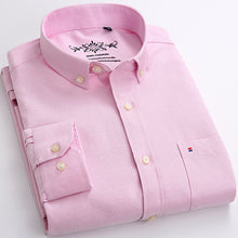 Load image into Gallery viewer, Men&#39;s Long Sleeve Plaid/Striped Oxford Dress Shirt Single Patch Pocket with Box-pleated Back Yoke Regular-fit Button Down Shirts
