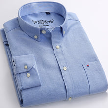 Load image into Gallery viewer, Men&#39;s Long Sleeve Plaid/Striped Oxford Dress Shirt Single Patch Pocket with Box-pleated Back Yoke Regular-fit Button Down Shirts
