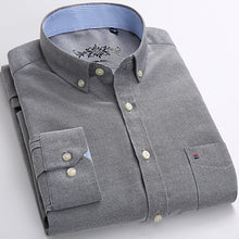 Load image into Gallery viewer, Men&#39;s Long Sleeve Plaid/Striped Oxford Dress Shirt Single Patch Pocket with Box-pleated Back Yoke Regular-fit Button Down Shirts
