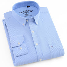 Load image into Gallery viewer, Men&#39;s Long Sleeve Plaid/Striped Oxford Dress Shirt Single Patch Pocket with Box-pleated Back Yoke Regular-fit Button Down Shirts
