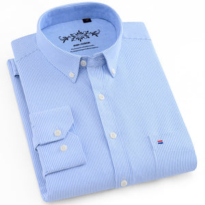 Men's Long Sleeve Plaid/Striped Oxford Dress Shirt Single Patch Pocket with Box-pleated Back Yoke Regular-fit Button Down Shirts